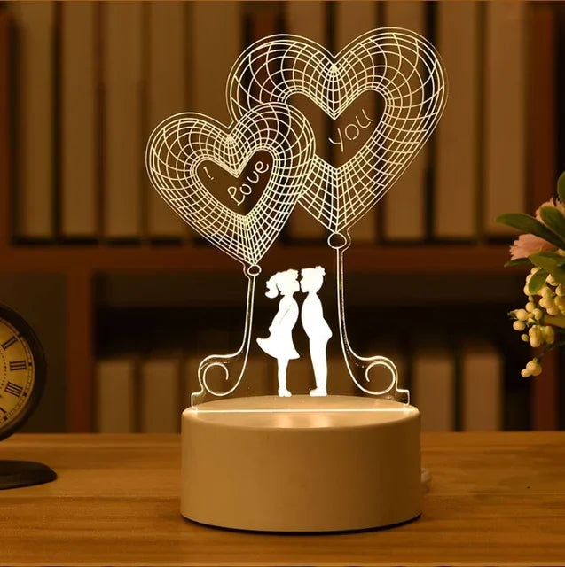 Romantic Love 3D Acrylic Led Lamp for Valentine's Day Bedside Lamp