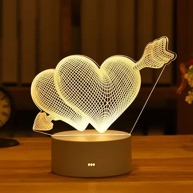 Romantic Love 3D Acrylic Led Lamp for Valentine's Day Bedside Lamp