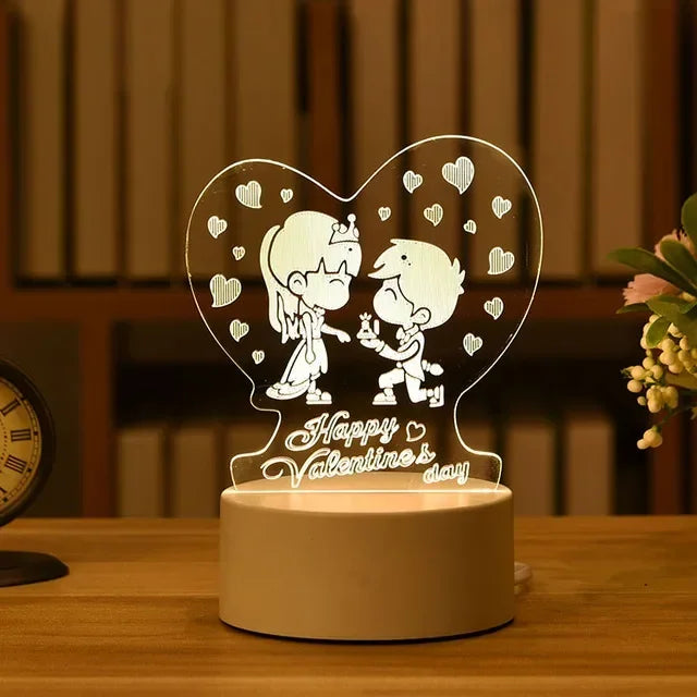 Romantic Love 3D Acrylic Led Lamp for Valentine's Day Bedside Lamp