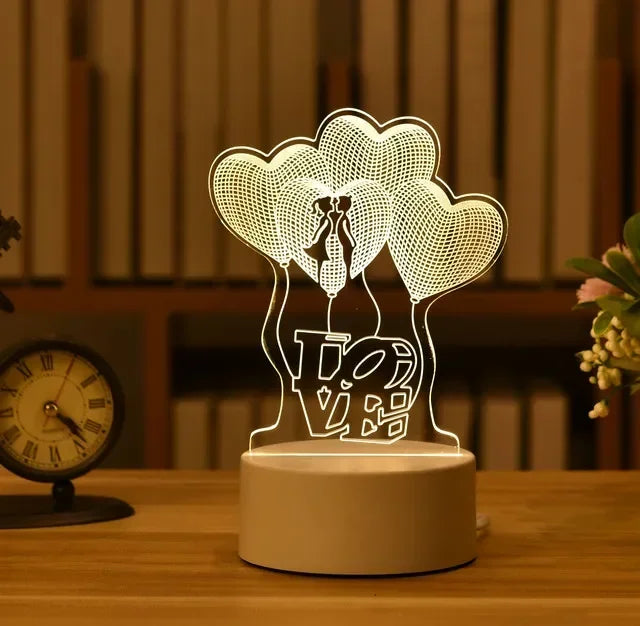 Romantic Love 3D Acrylic Led Lamp for Valentine's Day Bedside Lamp