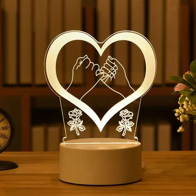 Romantic Love 3D Acrylic Led Lamp for Valentine's Day Bedside Lamp