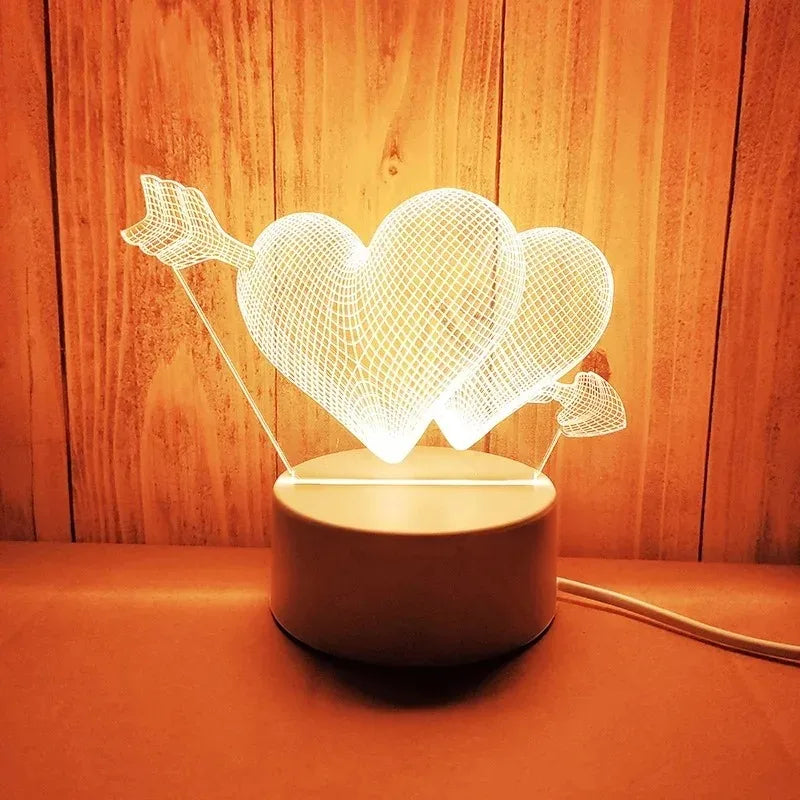 Romantic Love 3D Acrylic Led Lamp for Valentine's Day Bedside Lamp